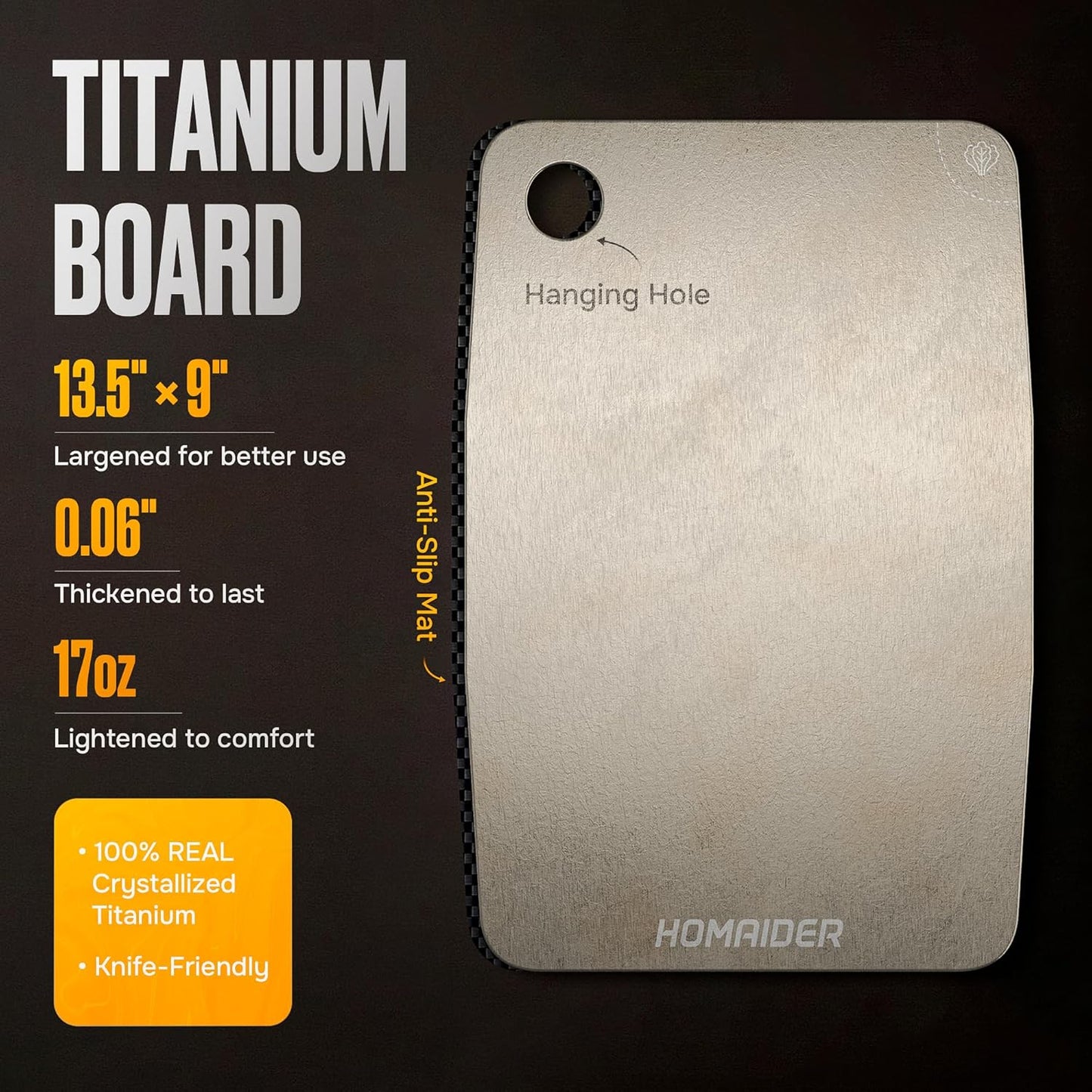 Titanium Cutting Board – Pure Titanium Chopping Board for Kitchen – Non-Toxic, Microplastic-Free