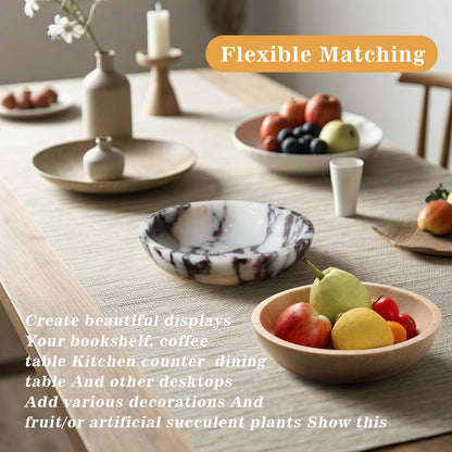 Marble Decorative Bowl for Kitchen Counter, Natural Travertine Serving Bowl with,Modern Display