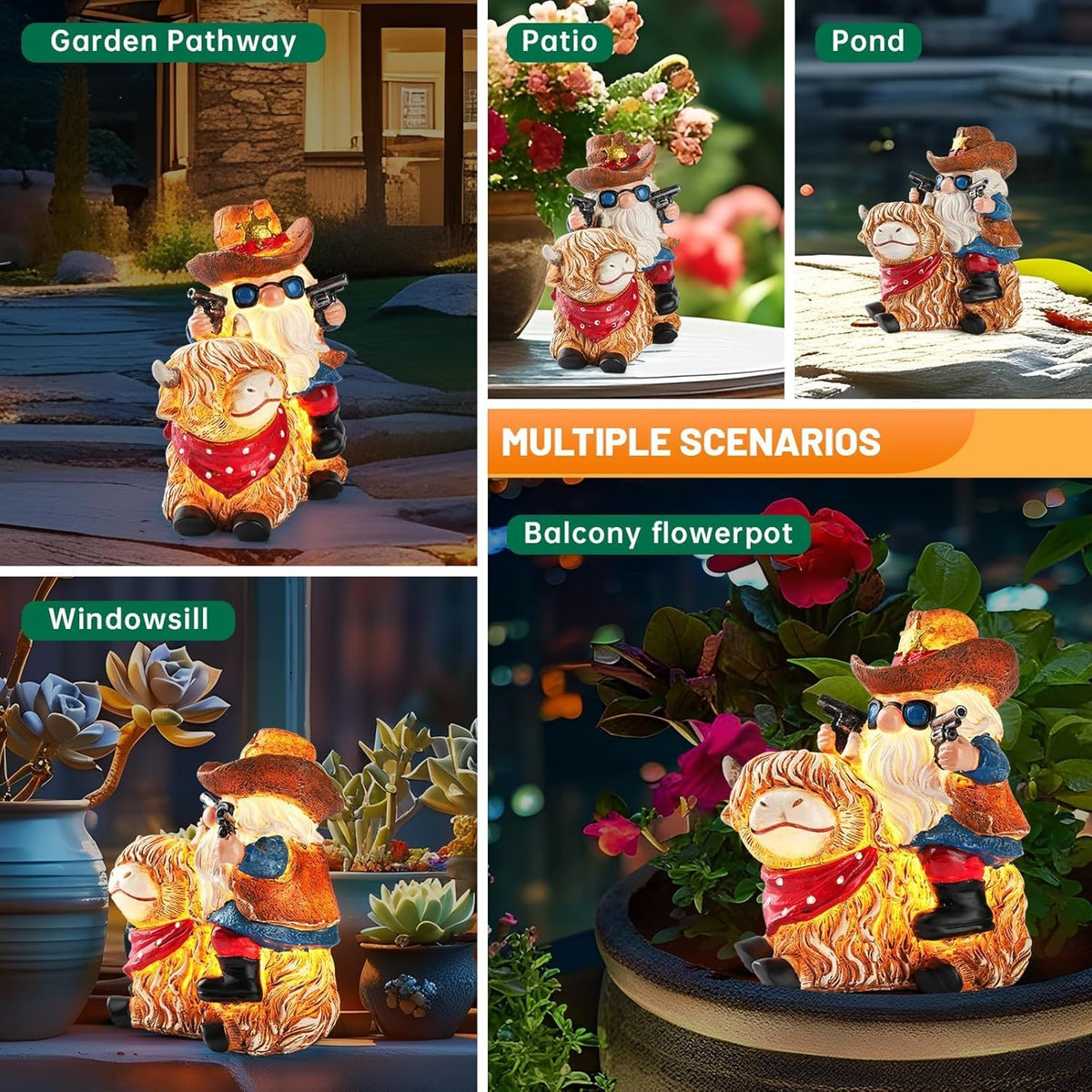 Solar Highland Cow Gnome Statue - Hand-Painted Resin Outdoor Decor for Garden & Yard, Unique