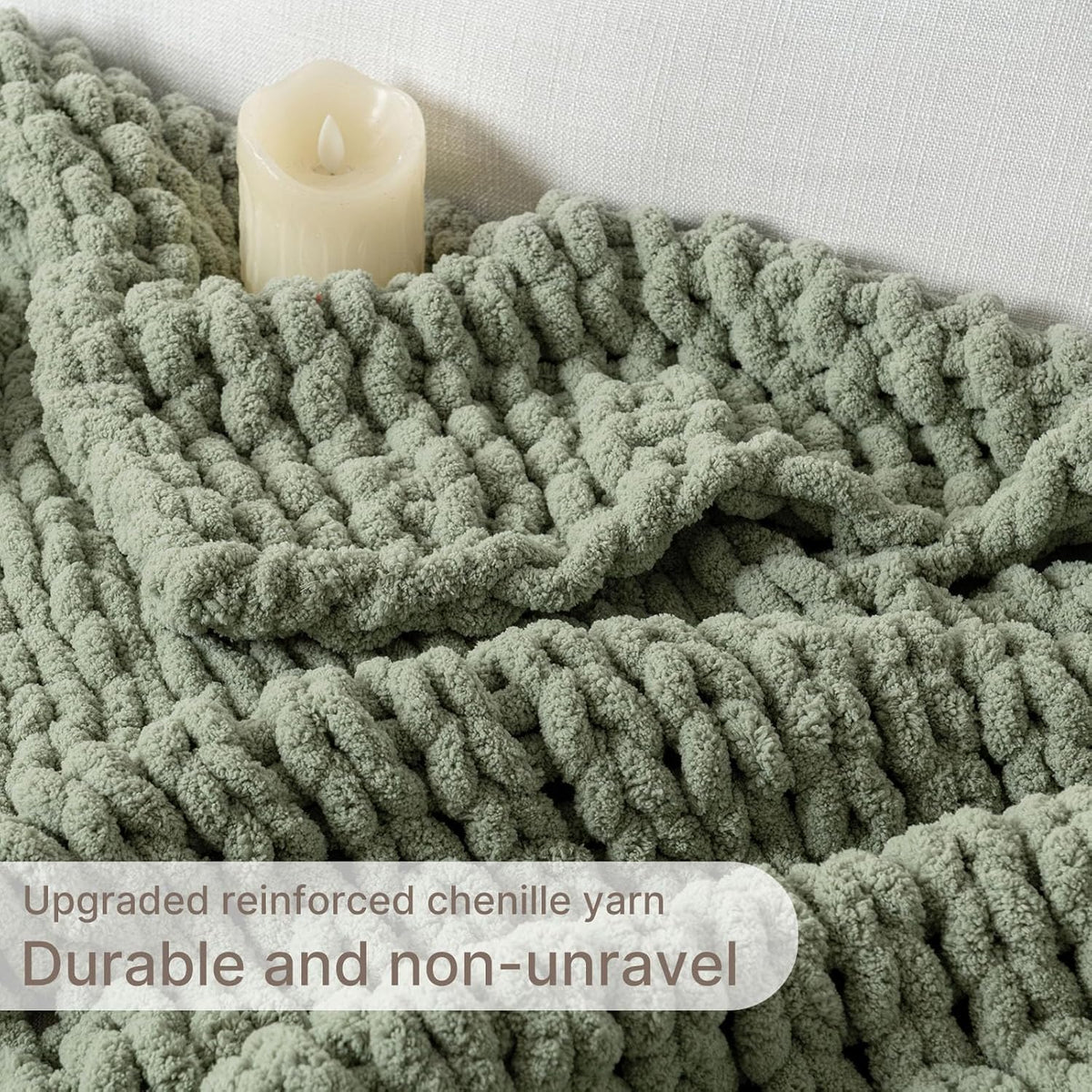 Chunky Knit Blanket Throw, 100% Hand Knit Throw Blanket Handmade Chenille Cable Knit Throw for