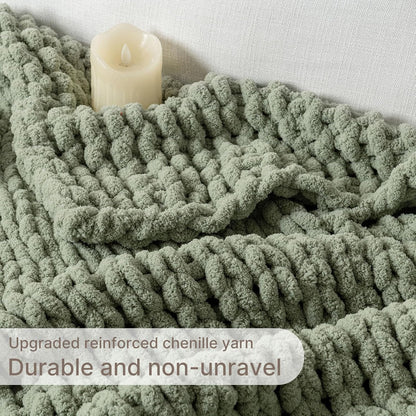 Chunky Knit Blanket Throw, 100% Hand Knit Throw Blanket Handmade Chenille Cable Knit Throw for