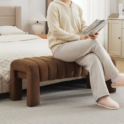 43.3" Bedroom Bench, Upholstered Entryway Bench, Modern End of Bed Ottoman with Solid Wood Legs and