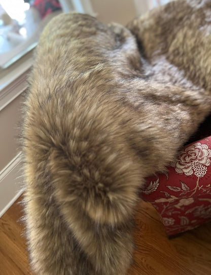 Brown Faux Fur Throw Blanket and Bedspread Caramel and Coffee Colors, Realistic Faux Brown Wolf