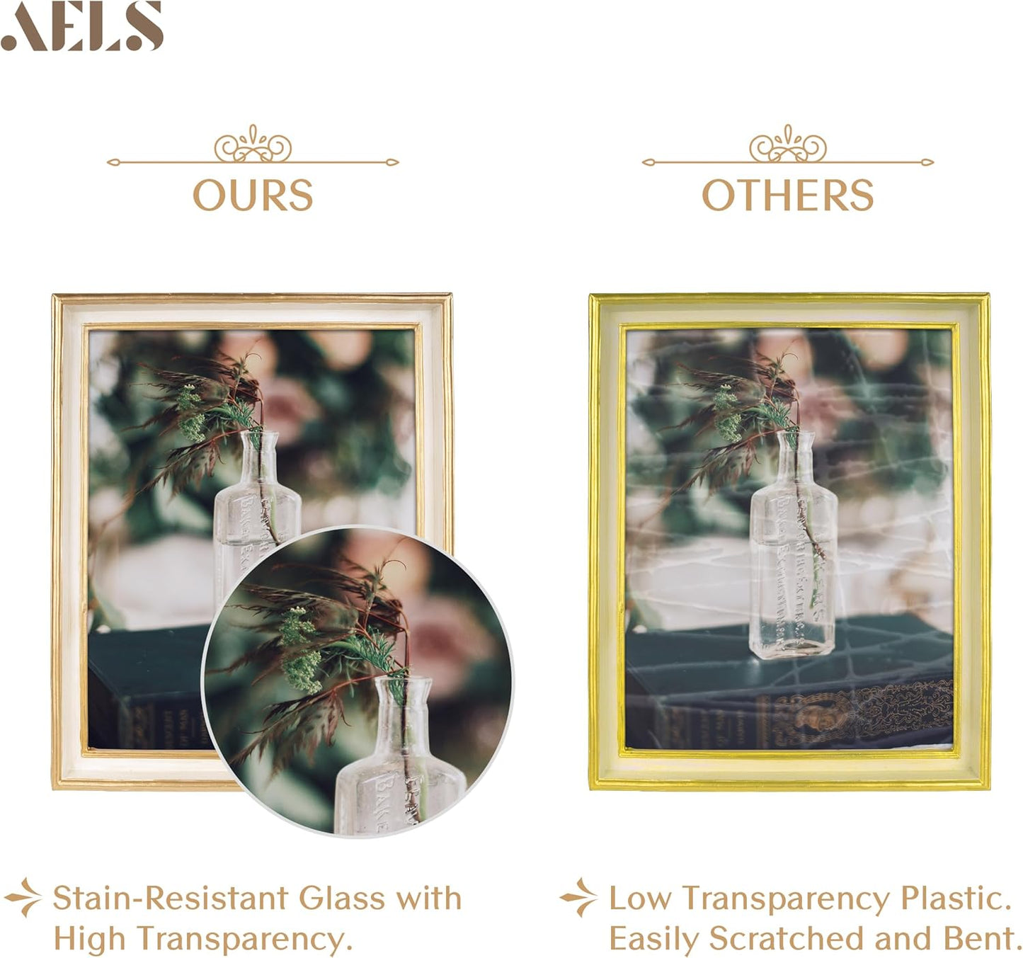 AELS 8x10 Inch Vintage Picture Frame, Elegant Antique Photo Frames with Glass Front, Photo Display