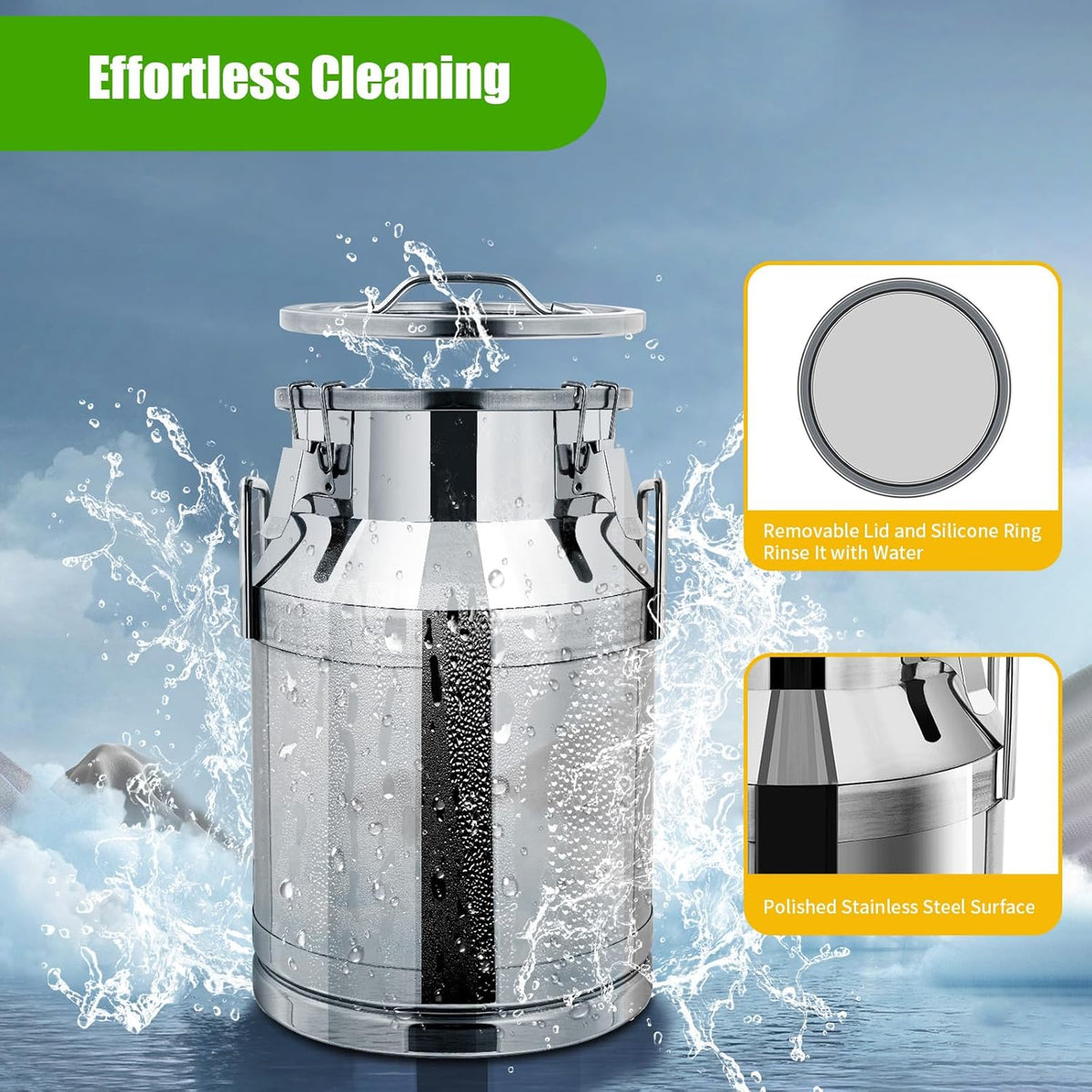 Stainless Steel Milk Can, 30L/7.9 Gallon Heavy Duty Airtight Storage Canister Milk Bucket with Lid