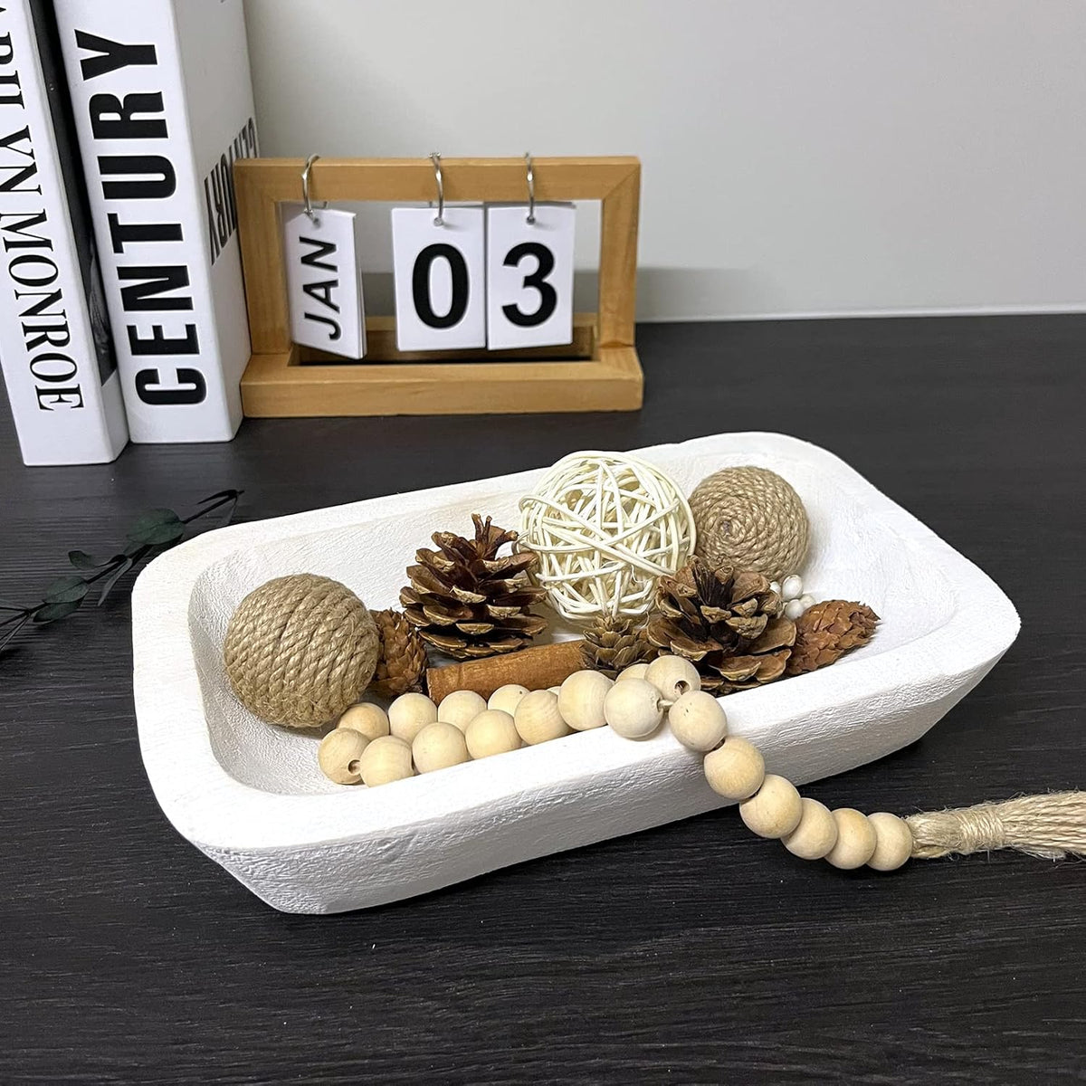 Wooden Dough Bowl Decor, Vintage Wooden Bowl Hand Carved Home Decor for Dining Table Center, Living