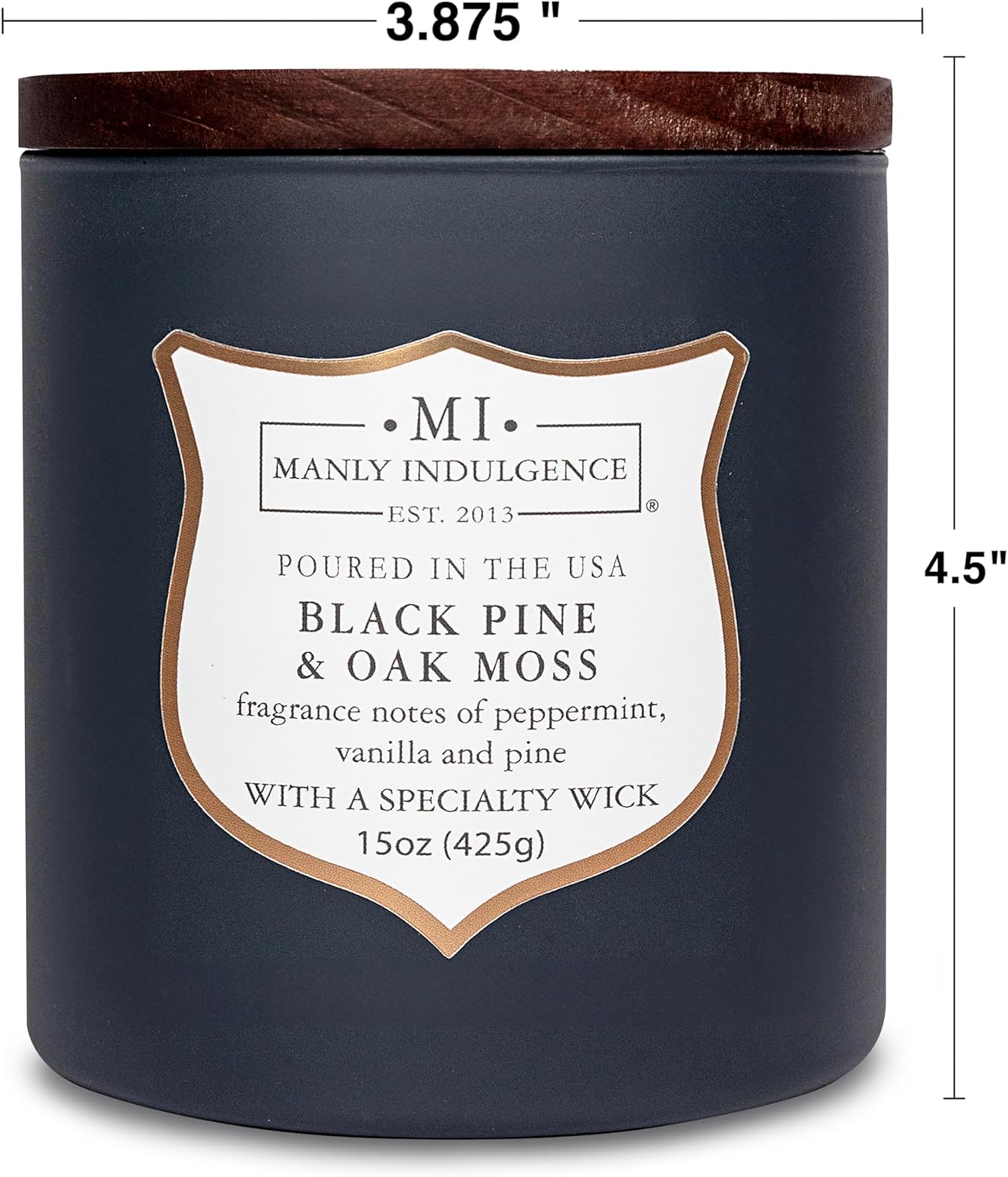 Manly Indulgence Black Pine Oakmoss Scented Candles for Men, 15 oz Wooden Wick, Premium Soy Blend