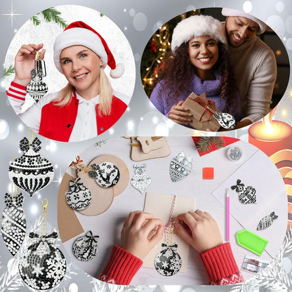 Tondiamo 20 Pcs Christmas Diamond Painting Keychain Kits 5D DIY Diamond Art Pendants Double Sided