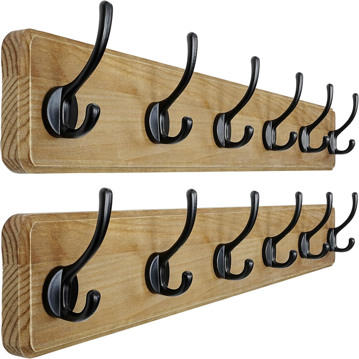 Dseap Wall Mounted Coat Rack: 24" Long, Patented, Heavy-Duty, 6-Double-Hooks Wooden Hanger Rail for