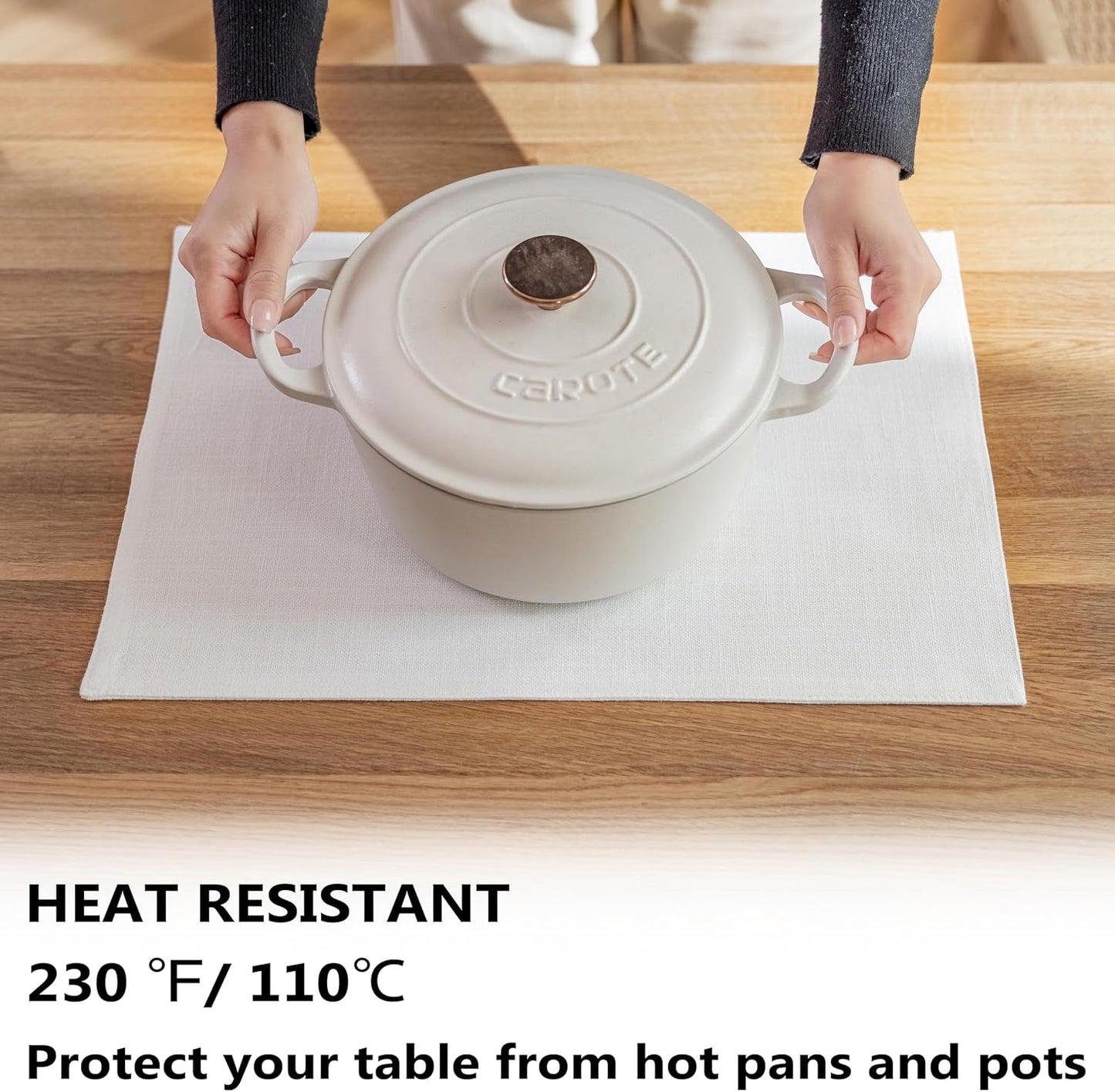 Demetex White Placemats Set of 6 Heat Resistant Linen Place Mats Washable Dining Table Plate Mat