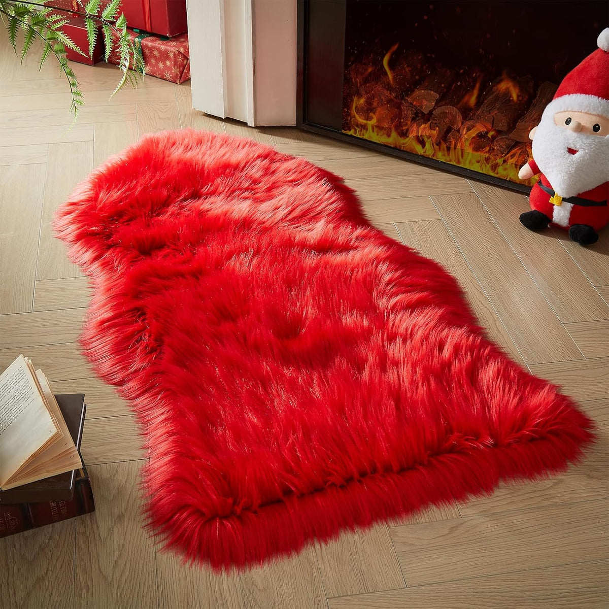 AMTOVO Faux Fur Rug, Red Area Rug, Fluffy Sheepskin Rug, Fuzzy Ultra Soft 2 x 4 ft Shag Rugs for