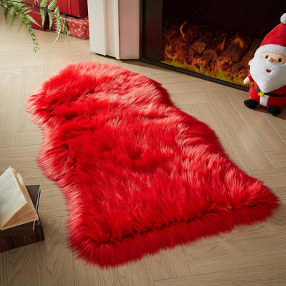AMTOVO Faux Fur Rug, Red Area Rug, Fluffy Sheepskin Rug, Fuzzy Ultra Soft 2 x 4 ft Shag Rugs for