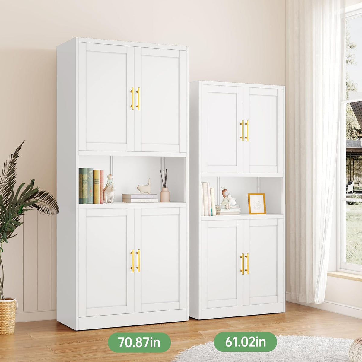 Tall Pantry Cabinet 67" H Metal Cabinet with 4 Doors, Bathroom Cabinets, 3 Adjustable Shelves for