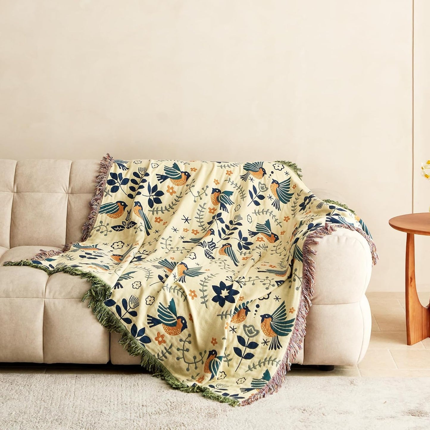 MSGKV Boho Throw Blanket Cotton Blanket for Couch and Sofa Cover for Living Room Summer Throw Cozy