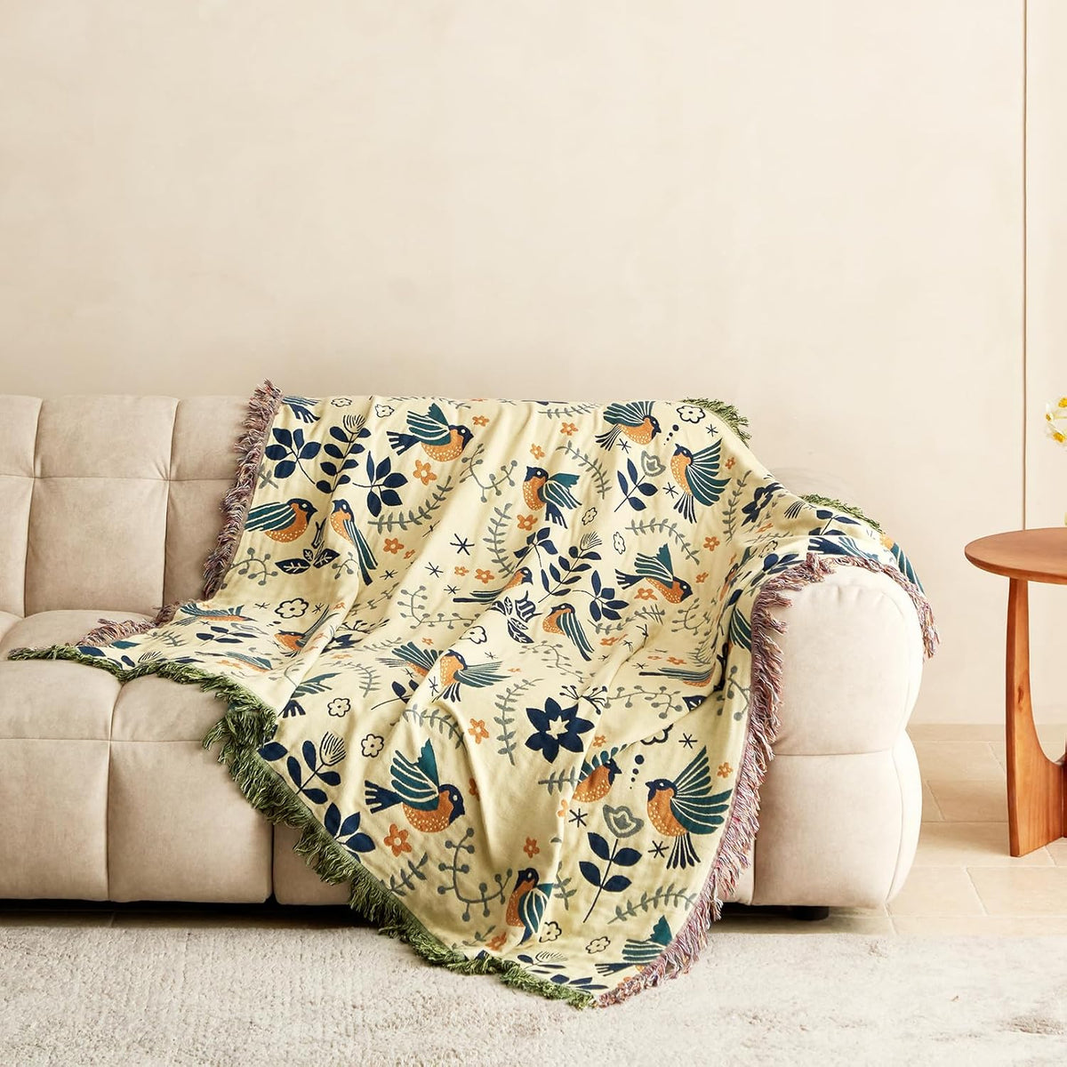 MSGKV Boho Throw Blanket Cotton Blanket for Couch and Sofa Cover for Living Room Summer Throw Cozy