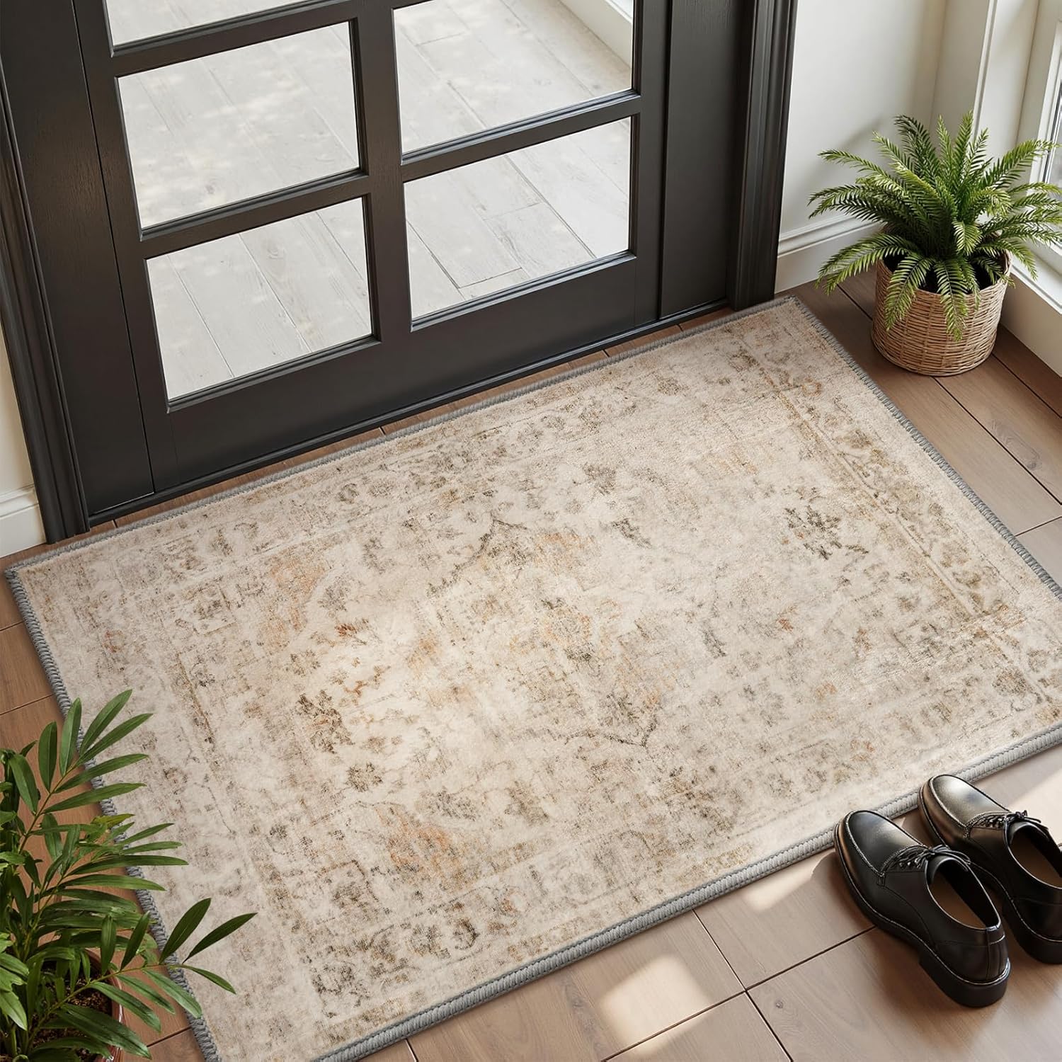 AMOAMI-2X3 Small Rug-Washable Rugs Entryway Mat Indoor-Soft Vintage Non Slip Rugs for Kitchen