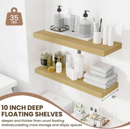 Fun Memories 32 x 10 Floating Shelves Wall-Mounted - Rustic Wood Shelf - 10 Inch Deep Floating