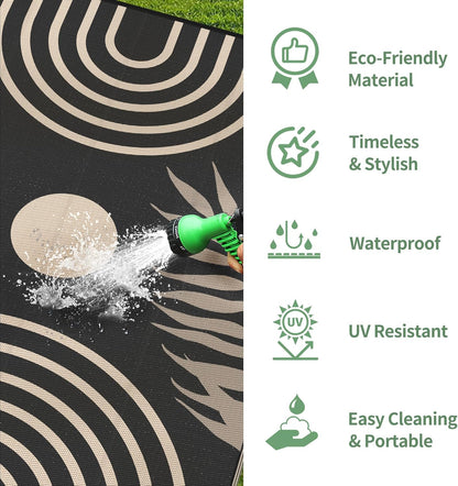 GENIMO Outdoor Rug 8' x 10' Waterproof for Patio Clearance, Reversible Lightweight Plastic Straw