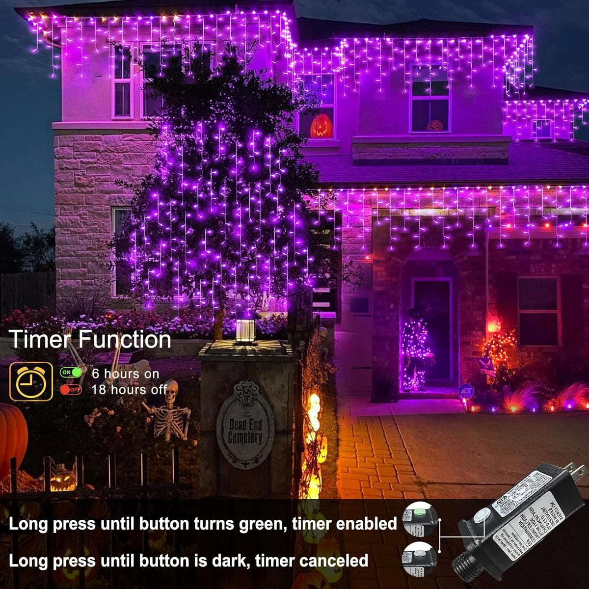 66ft Purple Halloween Lights Outdoor, 640 LED Icicle Lights for Outside Indoor Twinkle Lights with