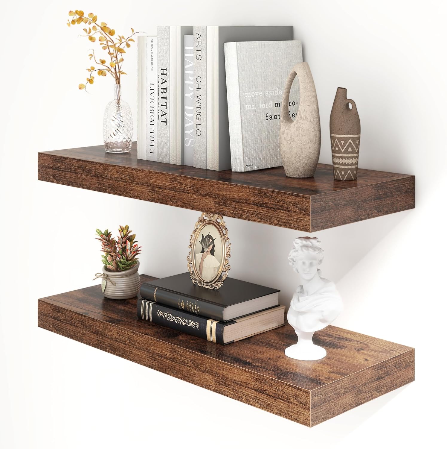 12 Inch Deep Floating Shelves for Wall | 30 Inch Floating Shelves Set of 2 | Rustic Wood Shelves