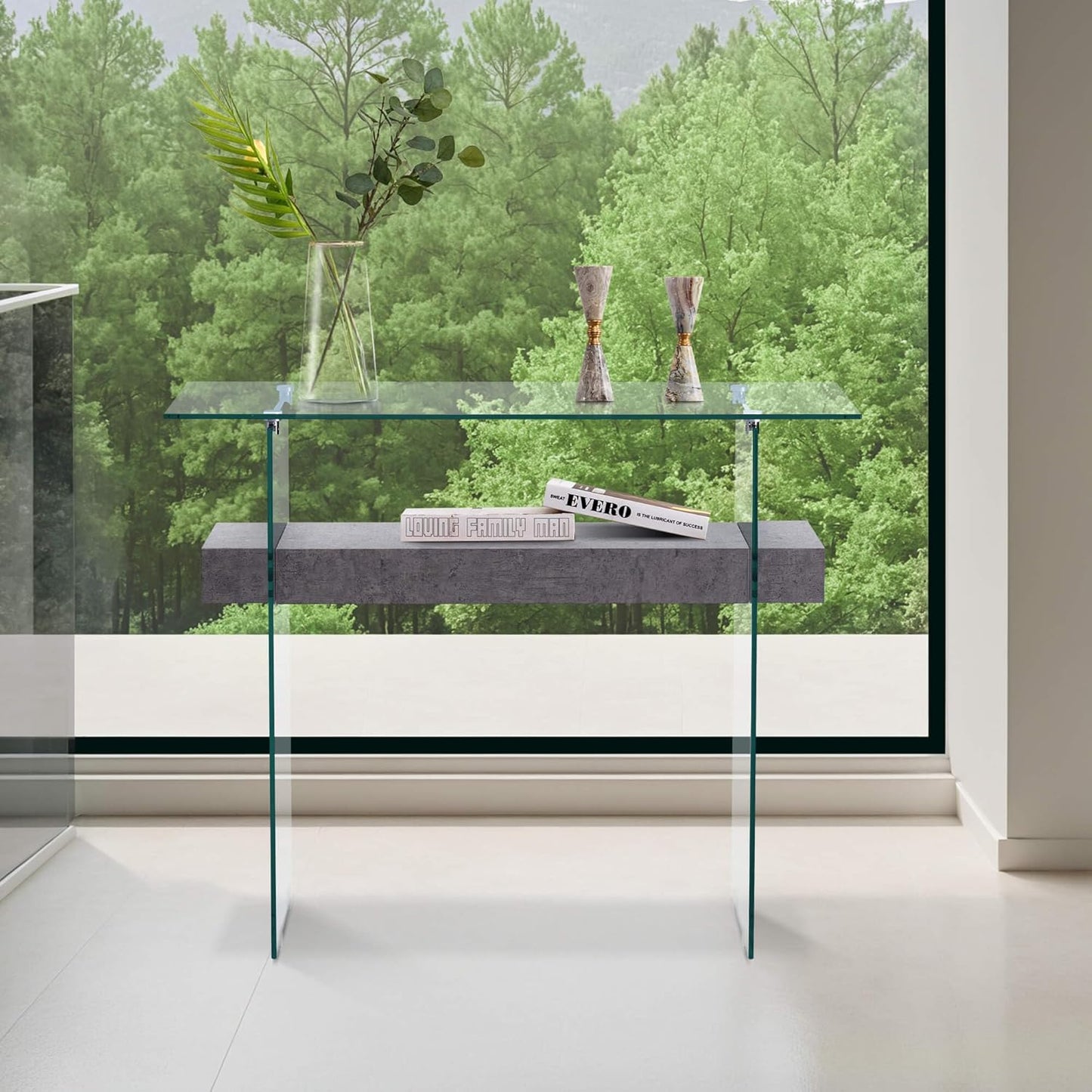ivinta Glass Console Table with Storage, 39.4" Modern Entryway Table for Living Room, Foyer