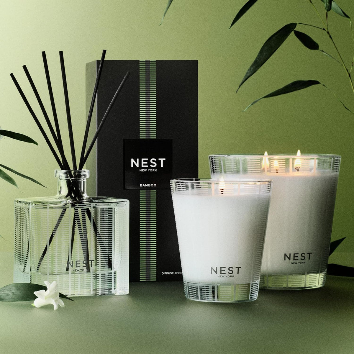 NEST New York Scented Classic Candle, Bamboo - 8.1 oz - Up to 60-Hour Burn Time - Reusable Glass