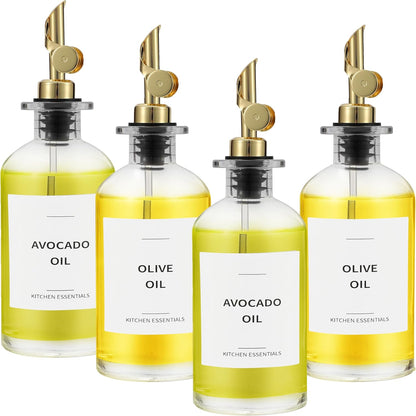 Olive Oil Dispenser Bottle - Includes 55 Kitchen Essential Labels - Cooking Oil Bottles for