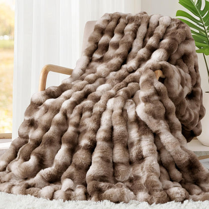 Touchat Luxury 1000GSM Rabbit Faux Fur Blanket, Super Heavy Warm Cozy Brown Blankets for Couch Bed