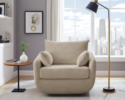 360° Swivel Accent Armchair, 39.3" Oversized, Sherpa Boucle Fabric Sofa Chair with Removable Back &