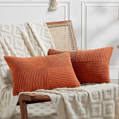 Fancy Homi Set of 2 Burnt Orange Lumbar Decorative Throw Pillow Covers 12x20 Inch for Living Room