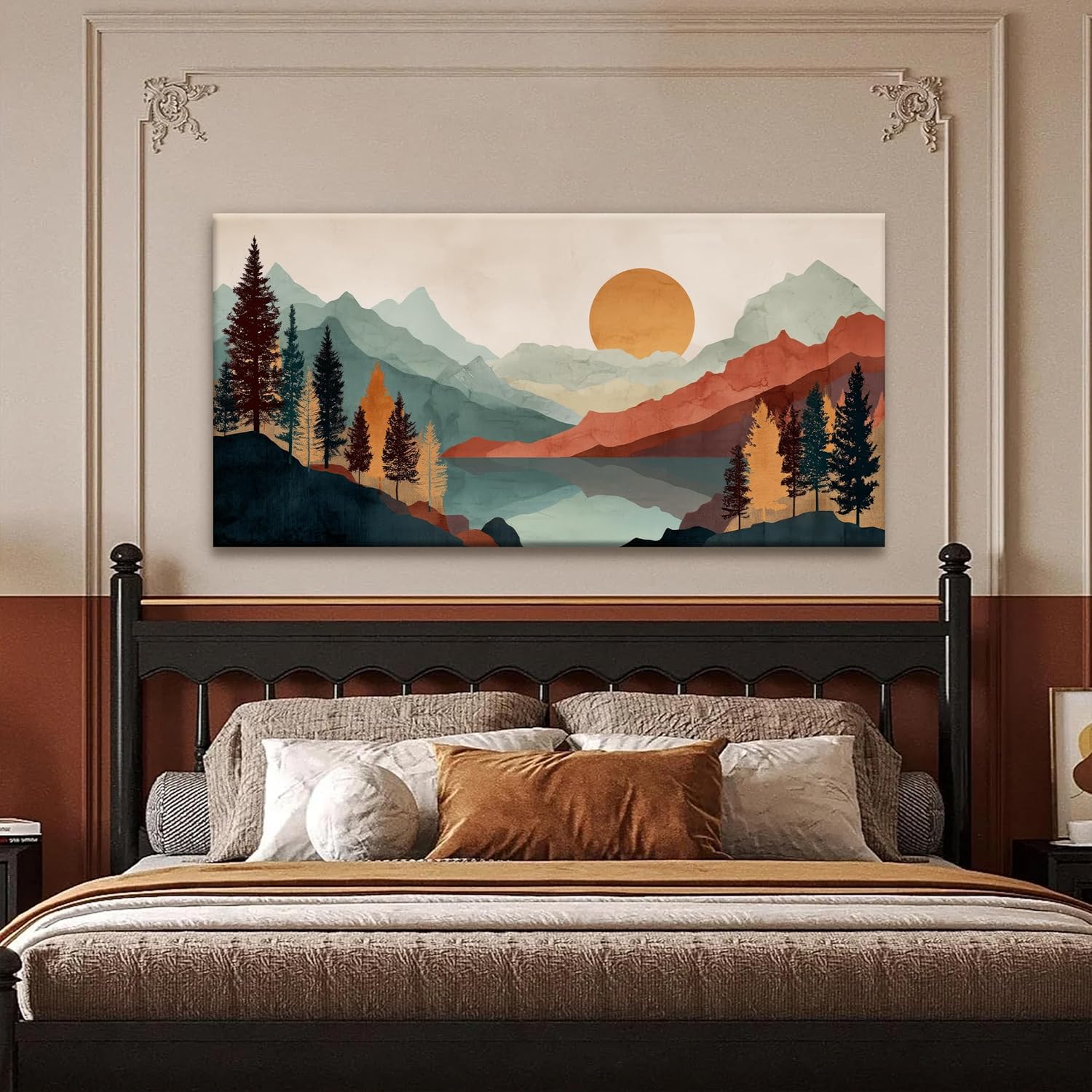 Tsomzxng Mountain Boho Wall Art For Bedroom Artwork Abstract Mountain Forest Landscapes Colorful