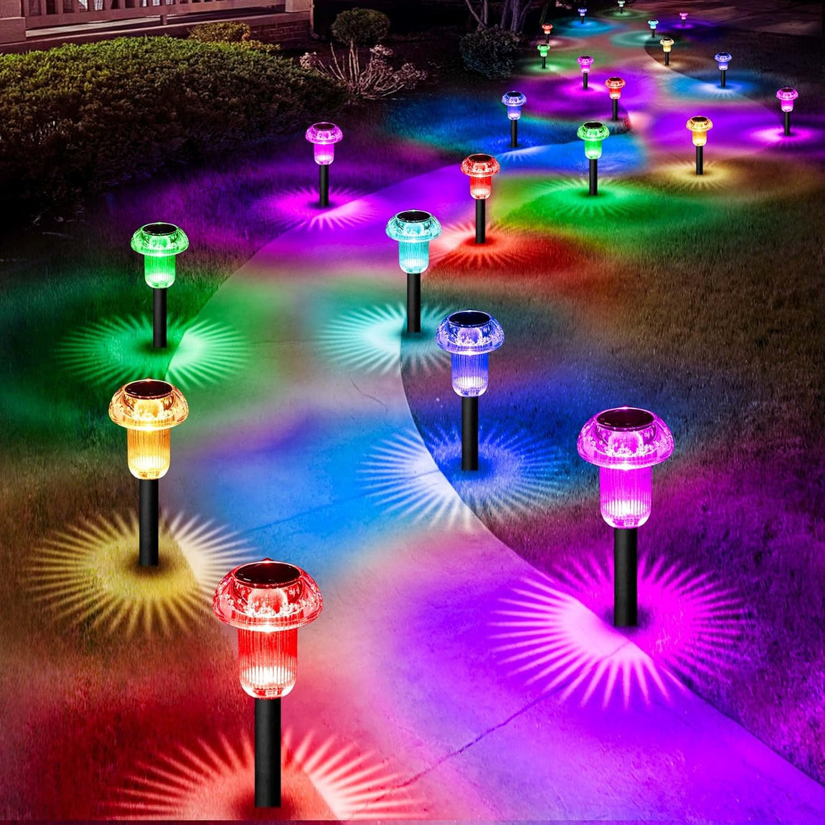 Solar Lights Outdoor Pathway Waterproof 16 Pack Color Changing LED Acrylic Mushroom Decorative