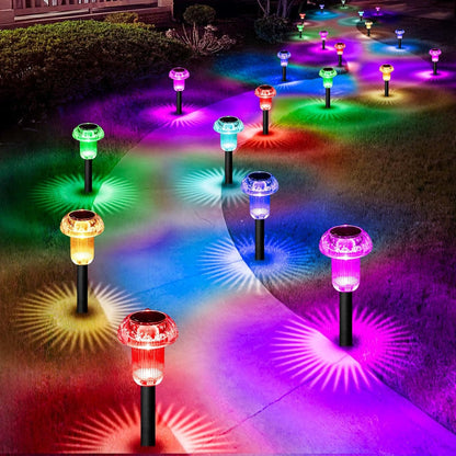Solar Lights Outdoor Pathway Waterproof 16 Pack Color Changing LED Acrylic Mushroom Decorative