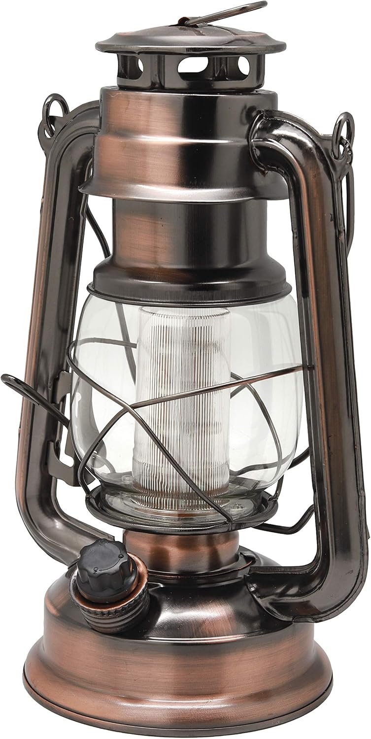 YAKii LED Vintage Lantern Metal Hanging Hurricane 12 LED Dimmer Switch Cold White Battery Operated