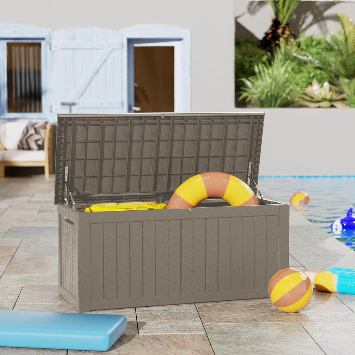 270 Gallon Lockable Resin Deck Box, Waterproof & UV-Resistant Outdoor Storage Box for Outdoor