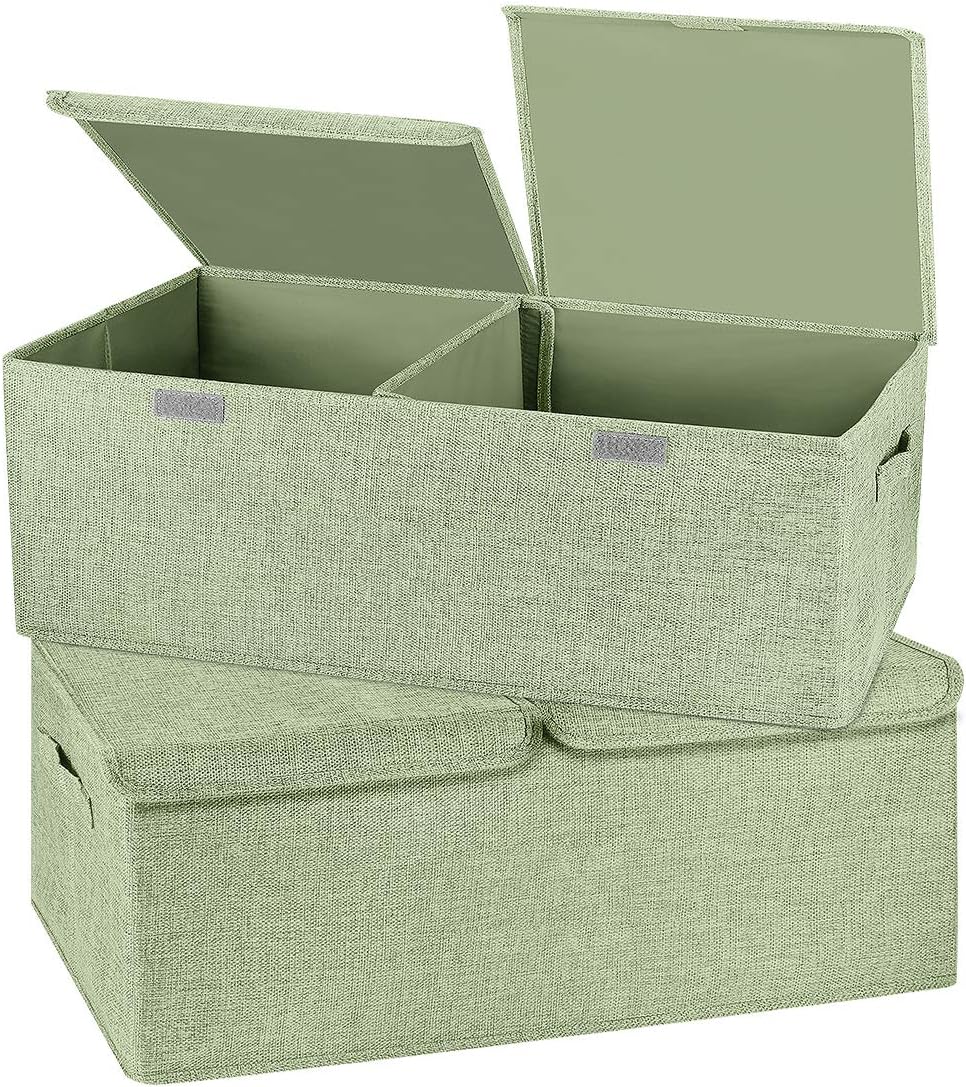 2 Pack Storage Boxes with Lids and Handles, Collapsible Linen Storage Bins Organizer Containers