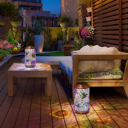 2Pack Solar Lanterns Outdoor Waterproof Hummingbird Colorful Garden Gifts for Mom, Multicolor Solar