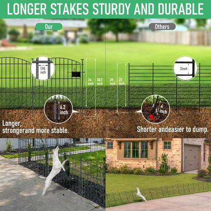 10 Panels Garden Fence Dog Fence Outdoor for Yard, 24in H x 20ft L Rustproof Metal Fencing with