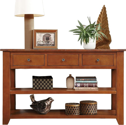Solid Wood Console Table Entryway Table with Storage Drawers and Bottom Shelf Sofa Table for Entry