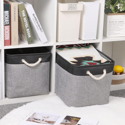 Bidtakay Fabric Storage Baskets with Handles [2-Pack] Large Canvas Organizer 16" X 11.8" X 11.8"