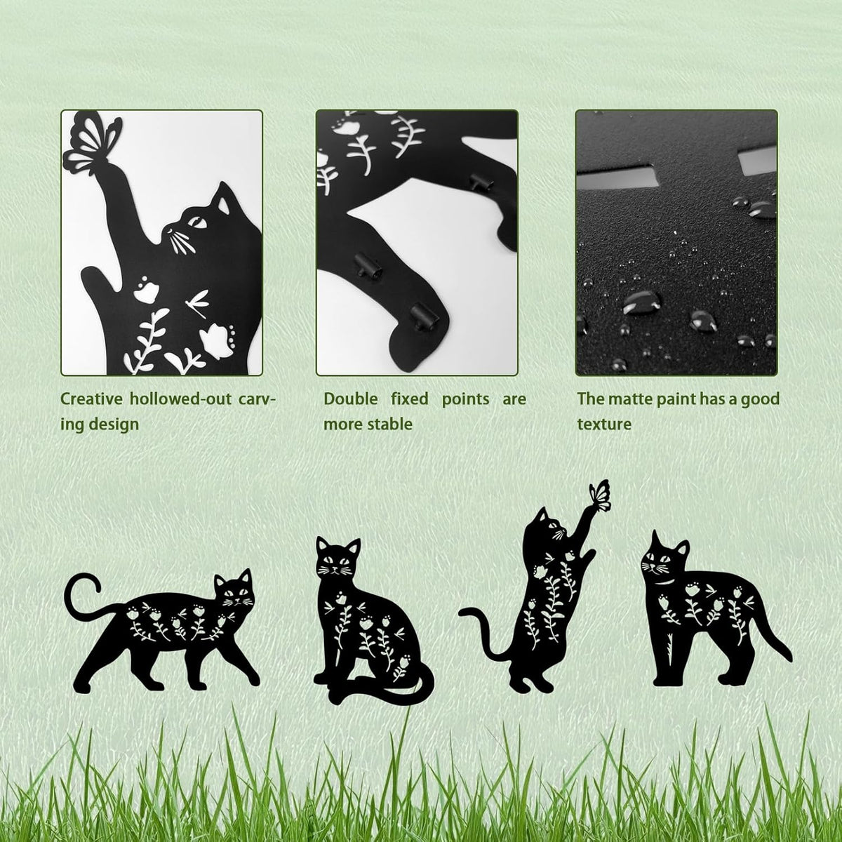 4 Pack Cat Metal Garden Decorative Stakes, Weather Proof Silhouette Statues for Yard, Patio,Outdoor