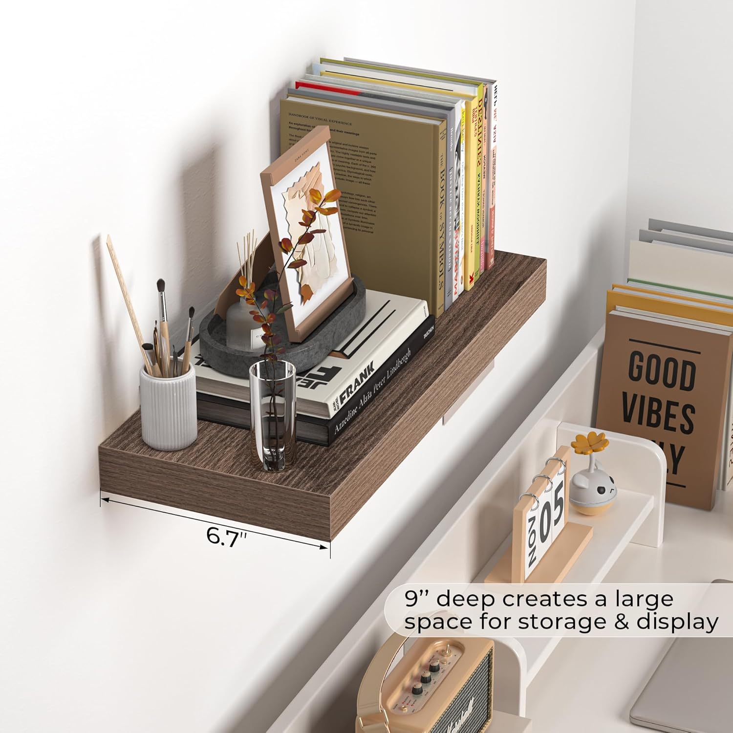 Fun Memories Floating Shelves - 16 Inch Wall Shelf for Decor & Storage - Wall Mounted Display