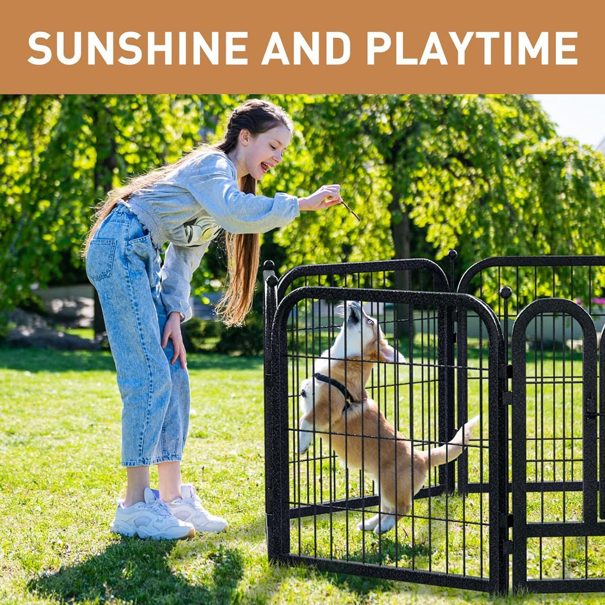 Metal Dog Playpen, 24 Inch Height 32 Panels, Ideal Dog Fence for Large/Medium/Small Dogs Indoor &