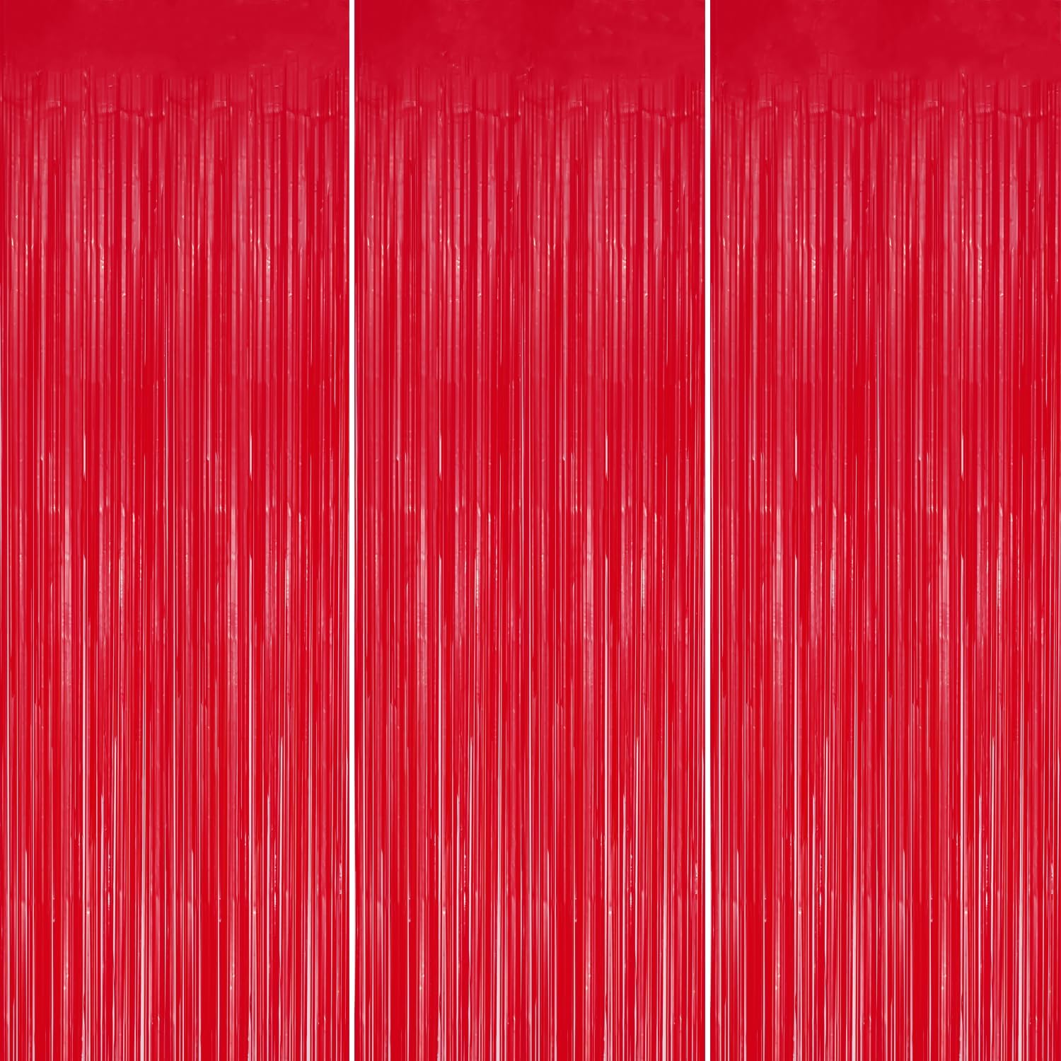 3 Pack Foil Fringe Backdrop - Pastel Red Shiny Tinsel Curtains for Party Decoration/Photo Booth