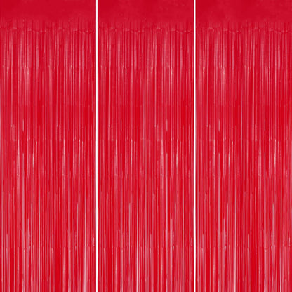 3 Pack Foil Fringe Backdrop - Pastel Red Shiny Tinsel Curtains for Party Decoration/Photo Booth