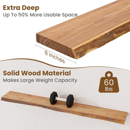 Floating Shelves for Wall Decor, Rustic Solid Elm Wood Live Edge Floating Shelves Wall Mounted