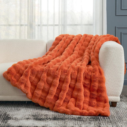 Cozy Bliss Faux Fur Throw Blanket for Couch, Fuzzy Soft Plush Thick Bubble Blanket for Sofa Bedroom