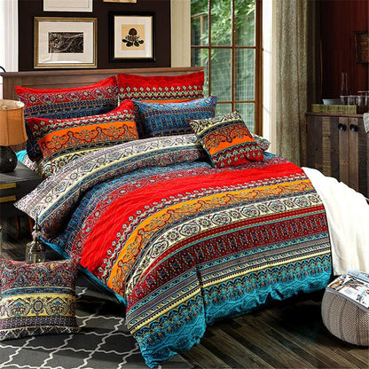 ABREEZE 3Pcs Bohemia Retro Bedding Ethnic Vintage Floral Duvet Cover Boho Bedding 100% Brushed