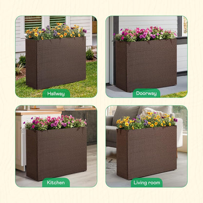 IDZO All Weather Wicker Planter Raised Garden Bed, 24 in Tall Round Rattan Flower Pots, Durable