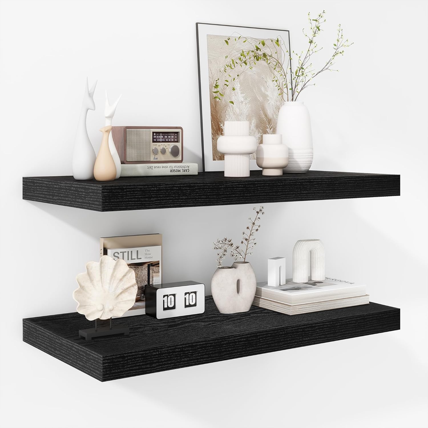 Fun Memories Floating Shelves - 2 Pack 12 Inch Rustic Wooden Wall Shelves - Extra Deeper & Thicker